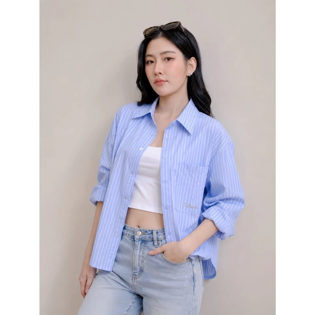 Chanan☘️ CN159 (5สี) เสื้อเชิ้ตStrip collection คอตตอนOxford สวยใส่สบาย ( อก30-44 นิ้ว)