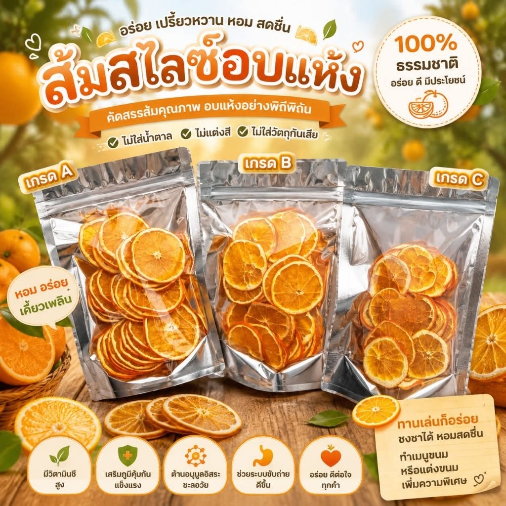 Dried Orange ส้มอบแห้ง คัดเกรดขายส่ง11-55ชิ้น ส้มนำเข้าจากออสเตรเลีย ไม่ใส่น้ำตาล ตกแต่งเครื่องดื่ม สามารถให้สัตว์เลี้ยง