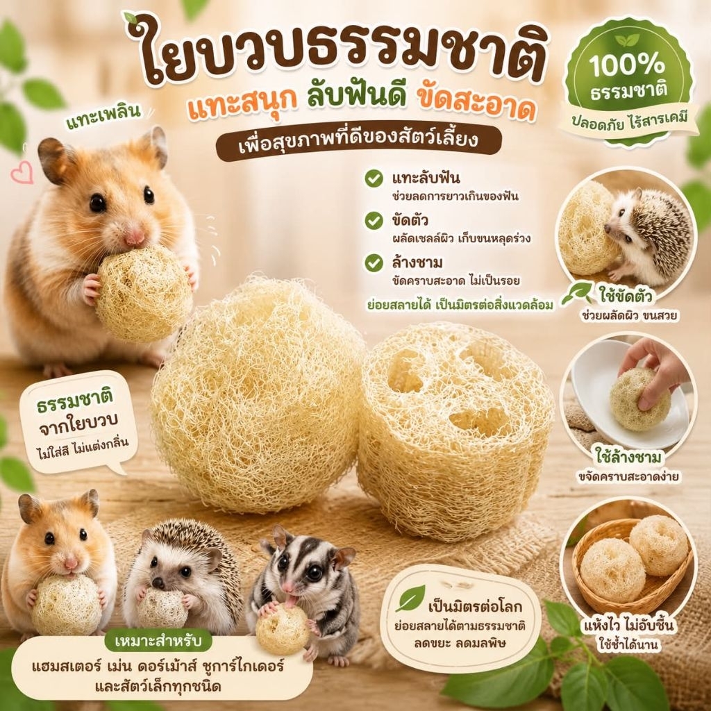 Hamu ❤️ ใยบวบธรรมชาติ ใยบวบไม่ผ่านการฟอกสี สามารถใช้ขัดผิว ใช้ทำความสะอาดภาชนะ ใช้ลับฟันสัตว์เลี้ยง ไม่มีสารเคมี ปลอดภัย