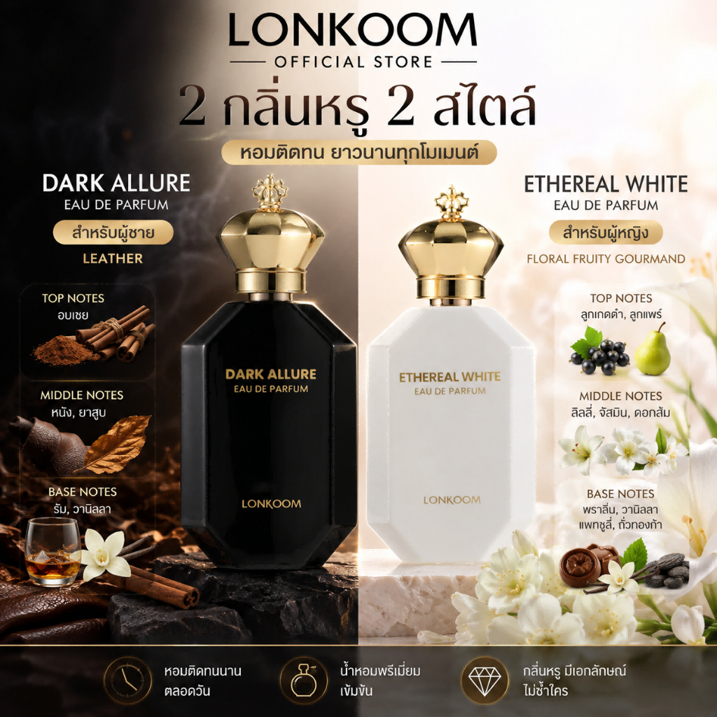 LONKOOM น้ําหอมผู้หญิง 100ml Perfume Dark Allure / Ethereal White น้ำหอม EDP Leather น้ำหอมผู้หญิง