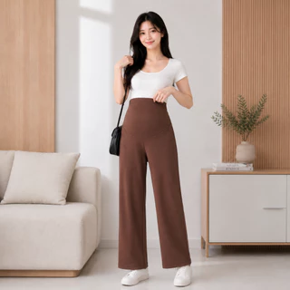 PANDA กางเกงคนท้องผ้าเรียบ สวมใส่ได้เลยไม่ต้องมีสายปรับ ขากระบอก ผ้านิ่มยืดได้มาก
