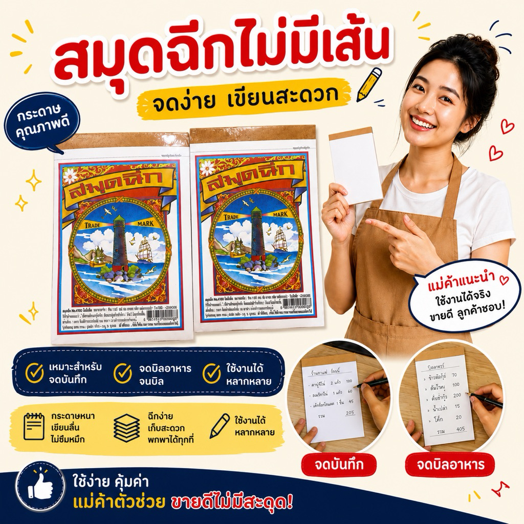 สมุดฉีกไม่มีเส้น เล่มเล็ก และใหญ่ 4/100,AA100