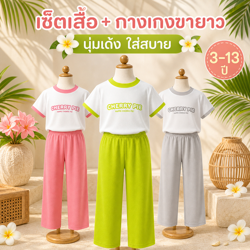 3-12 ปี ชุดเซ็ทเด็กน่าร้อน ชุดเซ็ทเด็กผู้หญิงแฟชั่น เสื้อยืด กางเกง เซ็ตสำหรับเด็กทารก ผ้านิ่มใส่สบาย