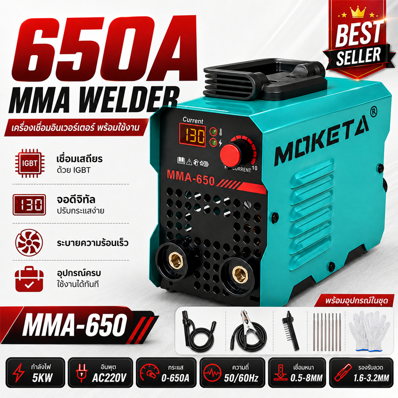 ตู้เชื่อมไฟฟ้า MMA-650 2-in-1 3เมตร ตู้เชื่อม ตู้เชื่อมไฟฟ้า เครื่องเชื่อมในครัวเรือน ไม่ต้องใช้แก๊ส CO2