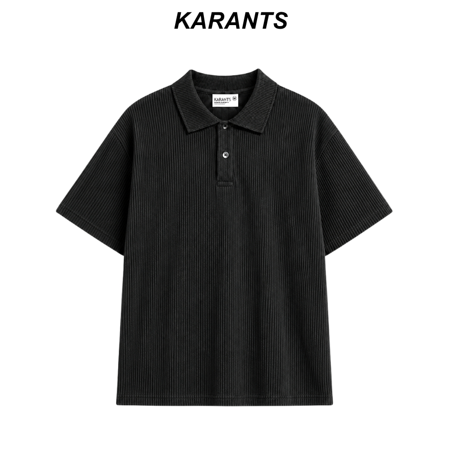 [เคลียร์สต็อก] Karants เสื้อโปโล Oversize ผ้าริบ เรียบ Unisex ชาย-หญิง - KR394