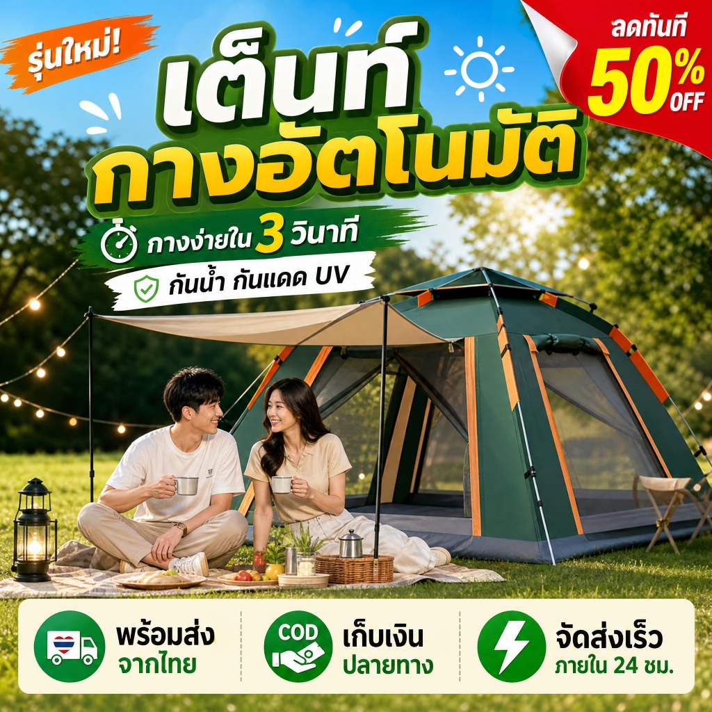 SUPERTRIBE เต็นท์แคมป์ปิ้ง กางอัตโนมัติ นอนได้ 3-4 คน กันน้ำ พับได้ ตั้งแคมป์ เดินป่า