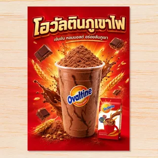 ป้ายโอวัลตินภูเขาไฟ ไมโลโรงเรียน A4 เคลือบแข็งใส ป้ายเมนูสำเร็จรูป