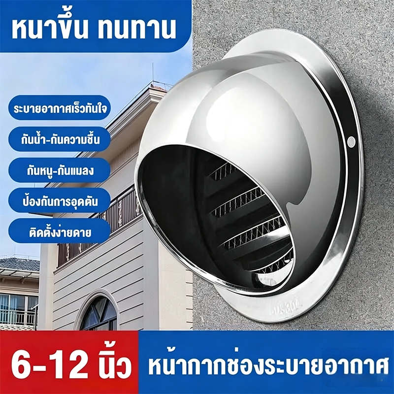 ส่งถุงกรู ฝาครอบช่องระบายอากาศ 4/6/8/10/12นิ้ว สแตนเลส เครื่องดูดควัน พร้อมตะแกรงกันแมลง หน้ากากช่องระบายอ