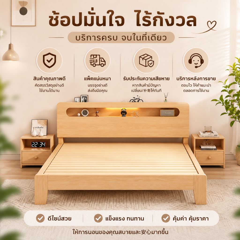 ขายดี เตียง เตียงไม้ เตียงนอน เตียงไม้เนื้อแข็ง รูปที่ 8