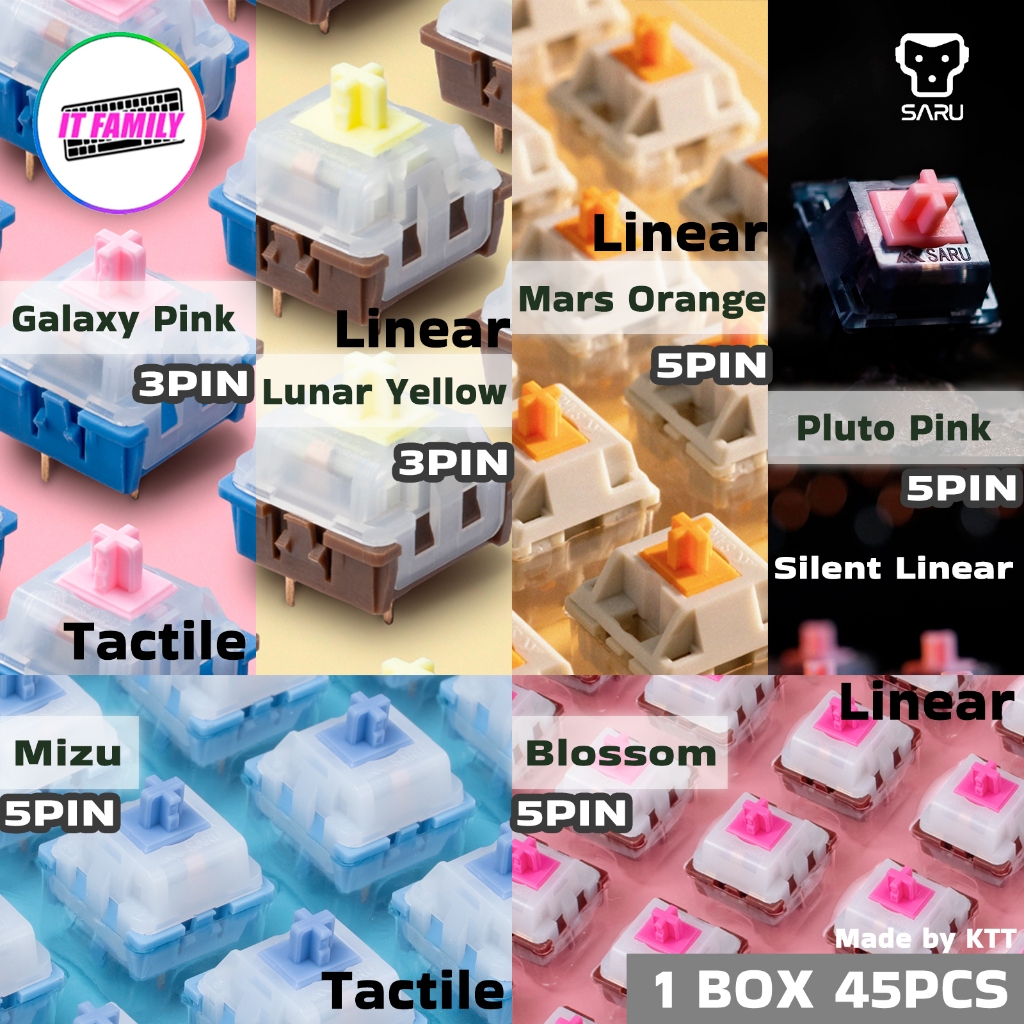 SARU SWITCH KEYBOARD  3-5PIN GALAXY PINK(Tactile)Switch | Lunar_Yellow(Linear)Switch 1 กล่อง 45ตัว