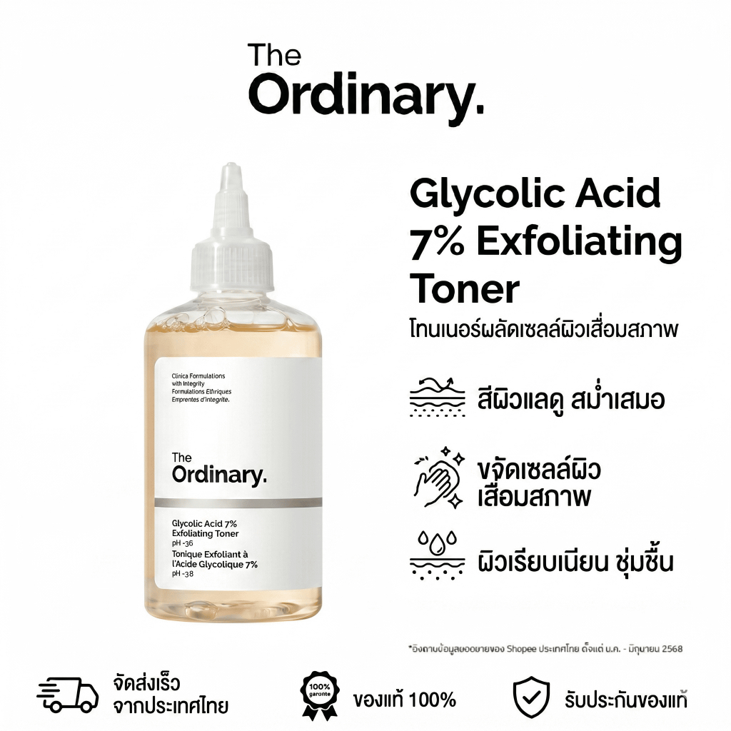 โทนเนอร์ The Ordinary Glycolic Acid 7% Exfoliating Toner 240 มล. ผลัดเซลล์ผิว ผิวเรียบเนียน