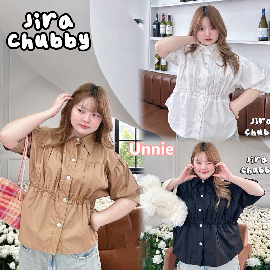 Jira 11808 เสื้อสาวอวบ คอปกจับจีบตรงอก ผ้าcotton เนื้อดี ใส่ไป คาเฟ่ เที่ยว ทำงานได้หมด