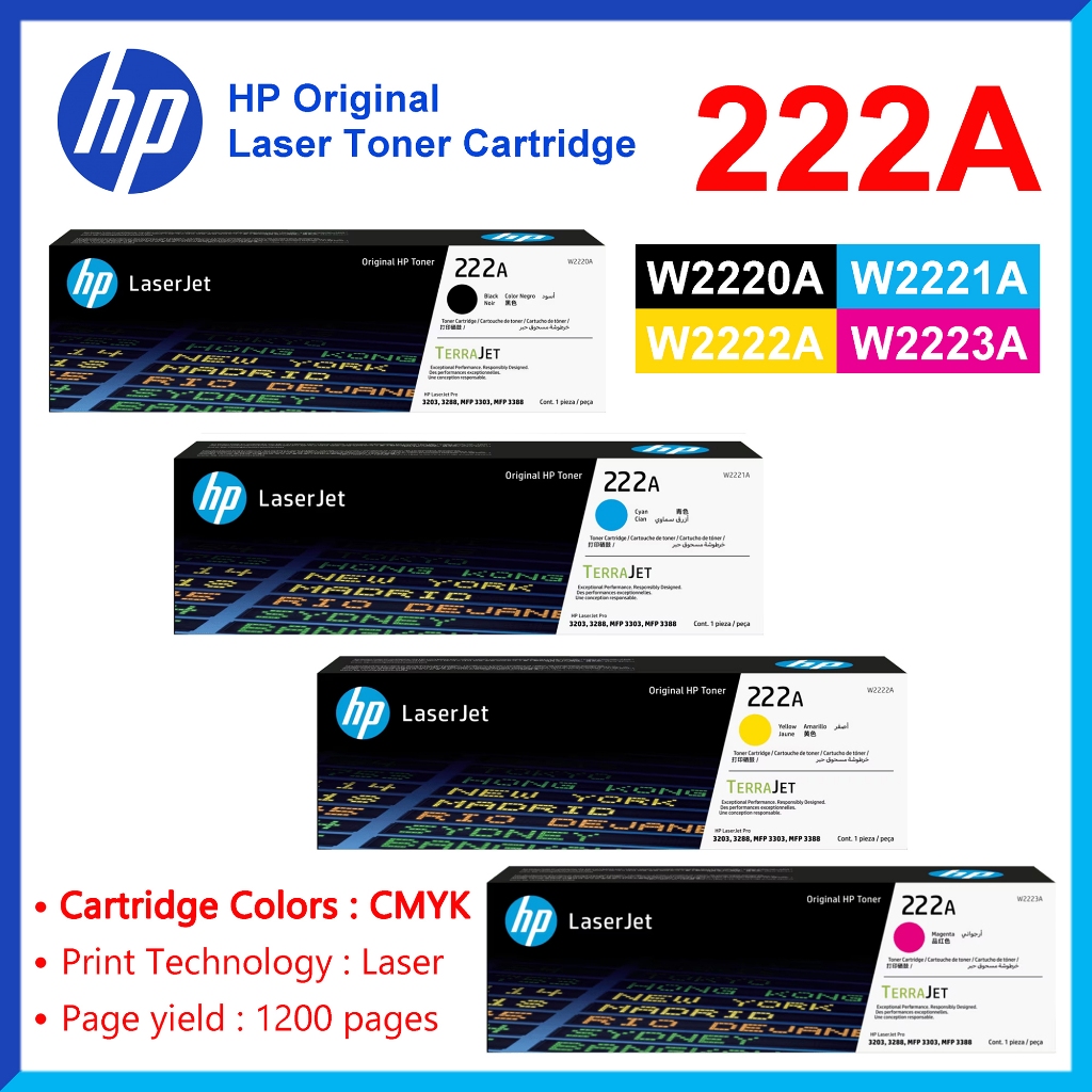 ตลับหมึกโทนเนอร์  HP 222A W2220A/W2221A/W2222A/W2223A Original LaserJet Toner Cartridge ของแท้
