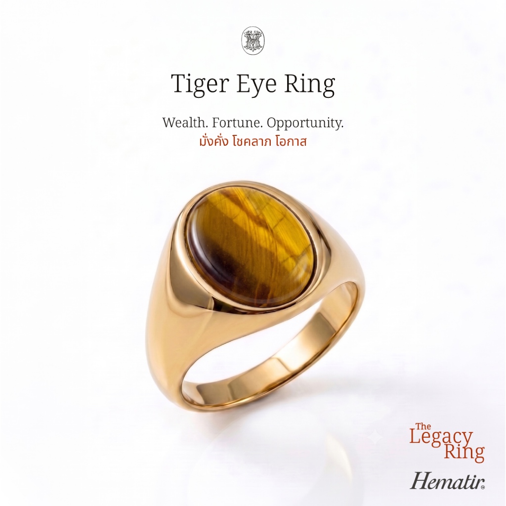Hematir - แหวนหิน TIGER EYE ทรงวงรีคลาสสิก Stone Signet Ring - THE LEGACY RING