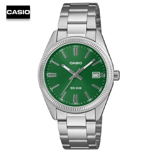 นาฬืกาข้อมือผู้ชาย ผู้หญิง คาสิโอ Casio สายสเเตนเลส หน้าปัดสีเขียว รุ่น UTP-1302PD-3A1VDF, UTP-1302P