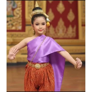 สไบเด็กสำเร็จรูป (เฉพาะสไบ ไม่รวมโจง) เกาะอกยางยืด สวมใส่ง่าย ไม่คัน สำหรับเด็ก 1-3 ปี และ 4-6 ปี มีให้เลือก 21 สี