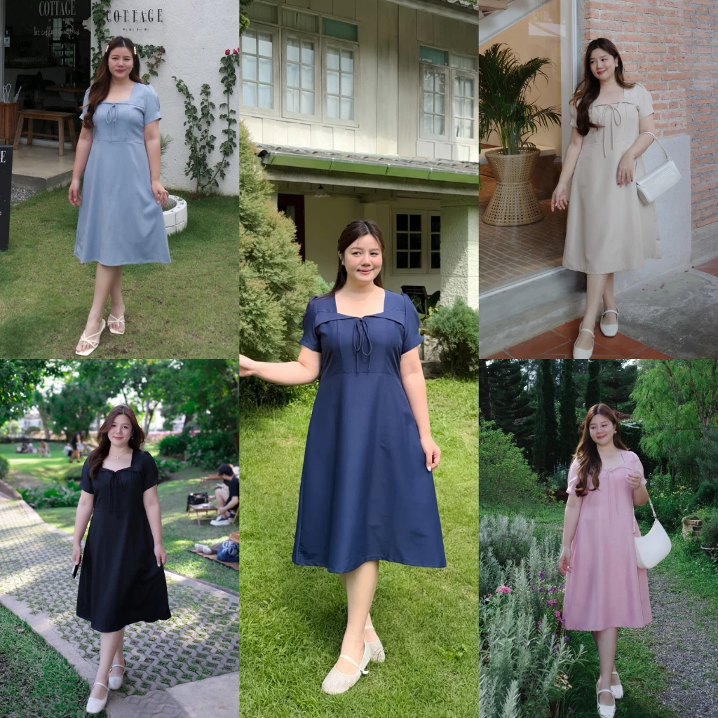 (❤️อกถึง 50") Elvia Dress เดรสสาวอวบ ชุดสาวอวบ