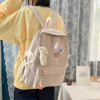 พร้อมจัดส่ง กระเป๋าเป้นักเรียนเกาหลีน่ารัก ดีไซน์เรียบง่าย สีพาสเทล