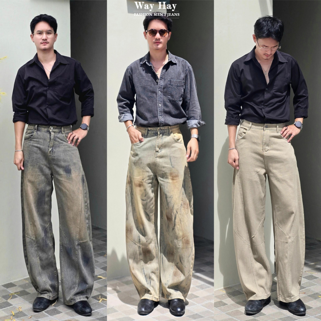 S-3XL baggy jeans ทรงบาเรล กางเกงบาร์เรล ปัก ใส่ได้ หญิง - ชาย
