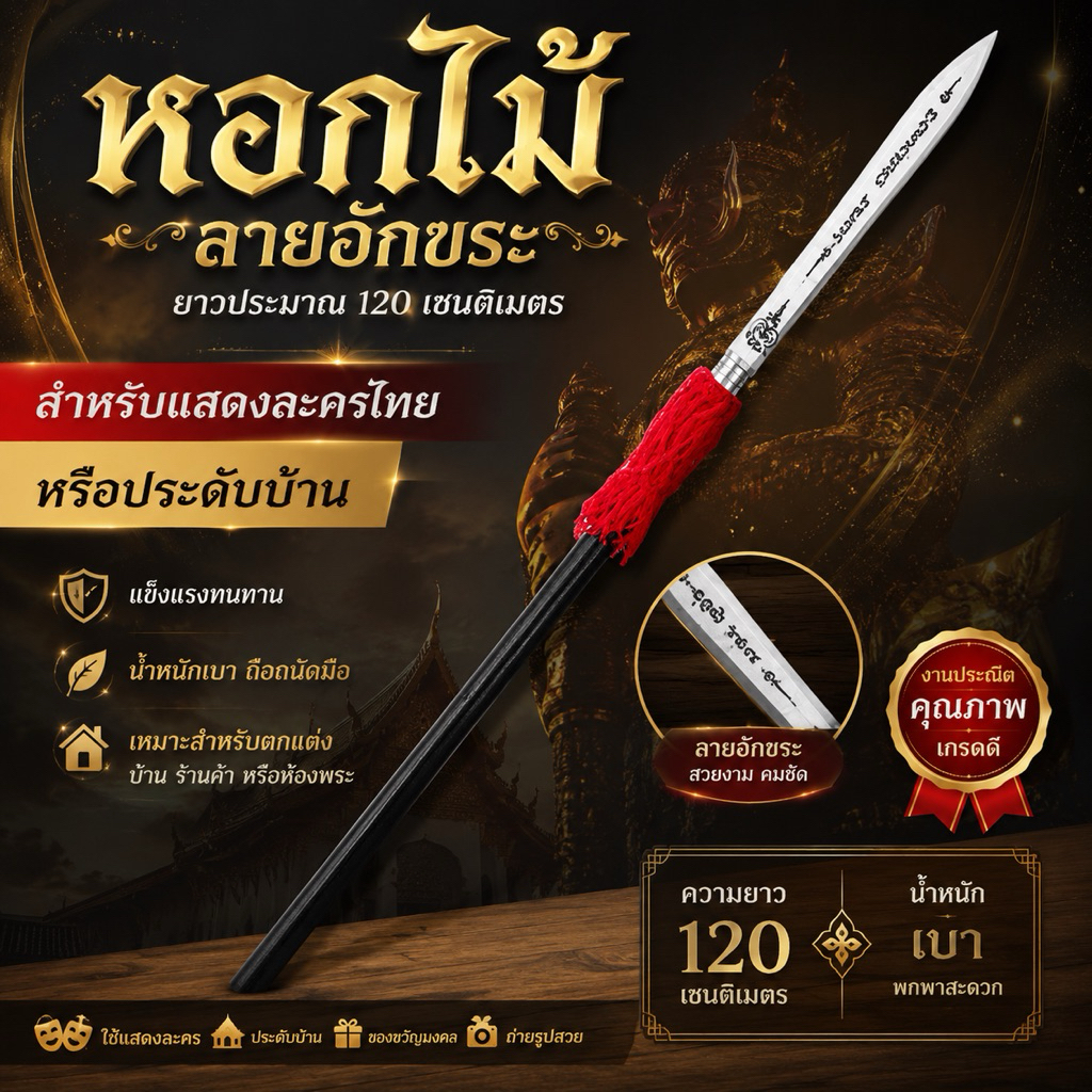 หอกไม้ เคลือบสี ยาวประมาณ 140ซม.
