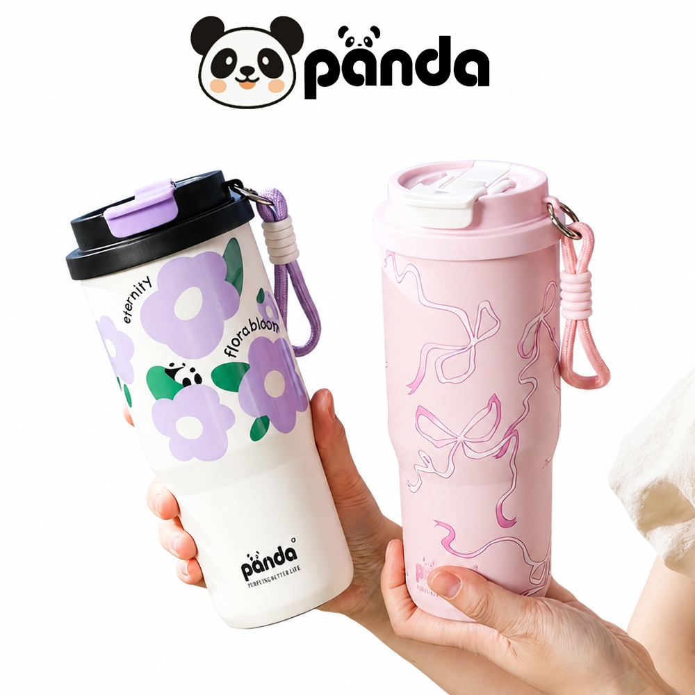 PANDA NEW!!! แก้วกาแฟ สแตนเลส แก้วเก็บความเย็น 1 ฝา 2 หัวดื่