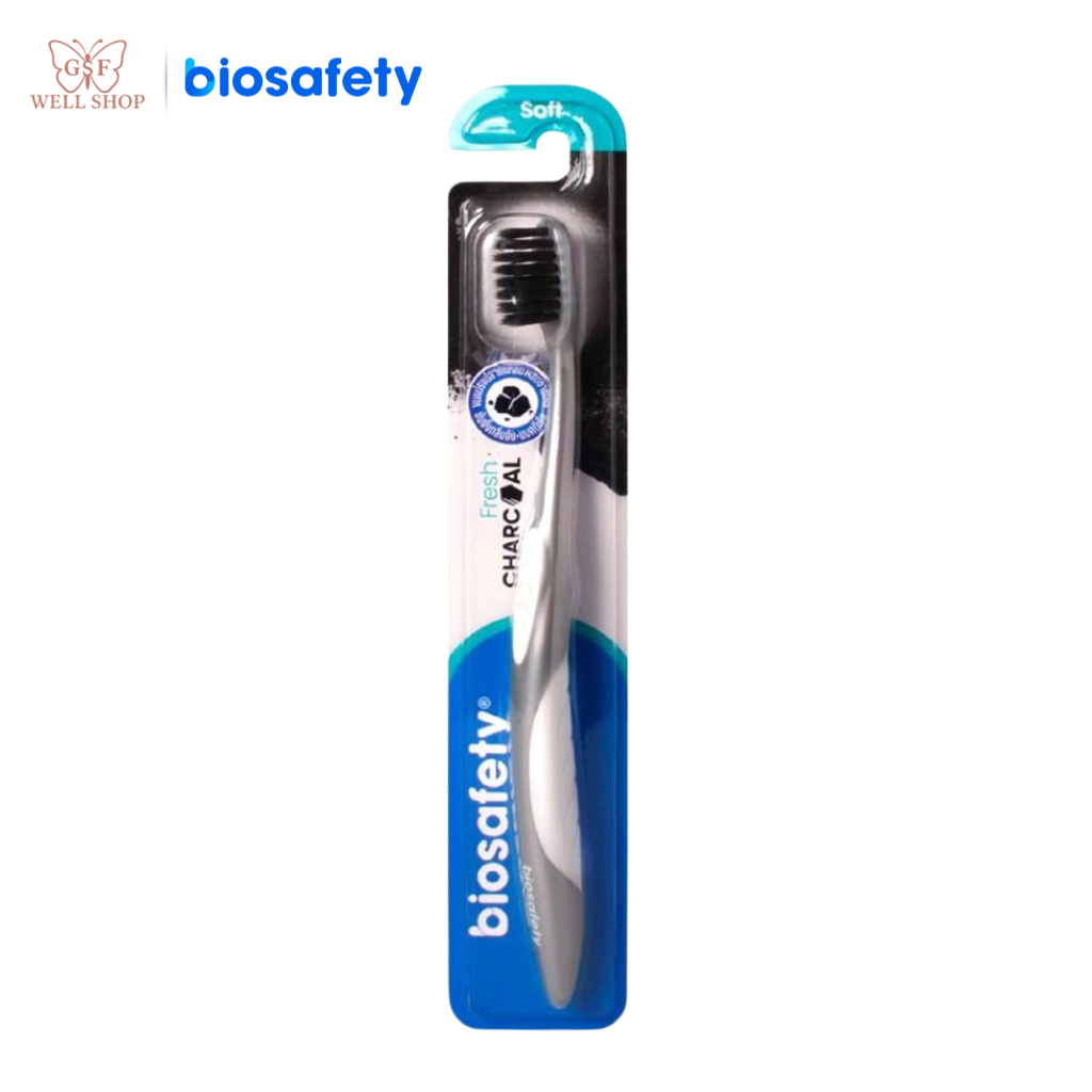 BioSafety Fresh Charcoal แปรงสีฟันชาร์โคล ขนนุ่ม ทำความสะอาดซอกฟัน ลดคราบพลัค อ่อนโยนต่อเหงือก คละสี 1 ด้าม