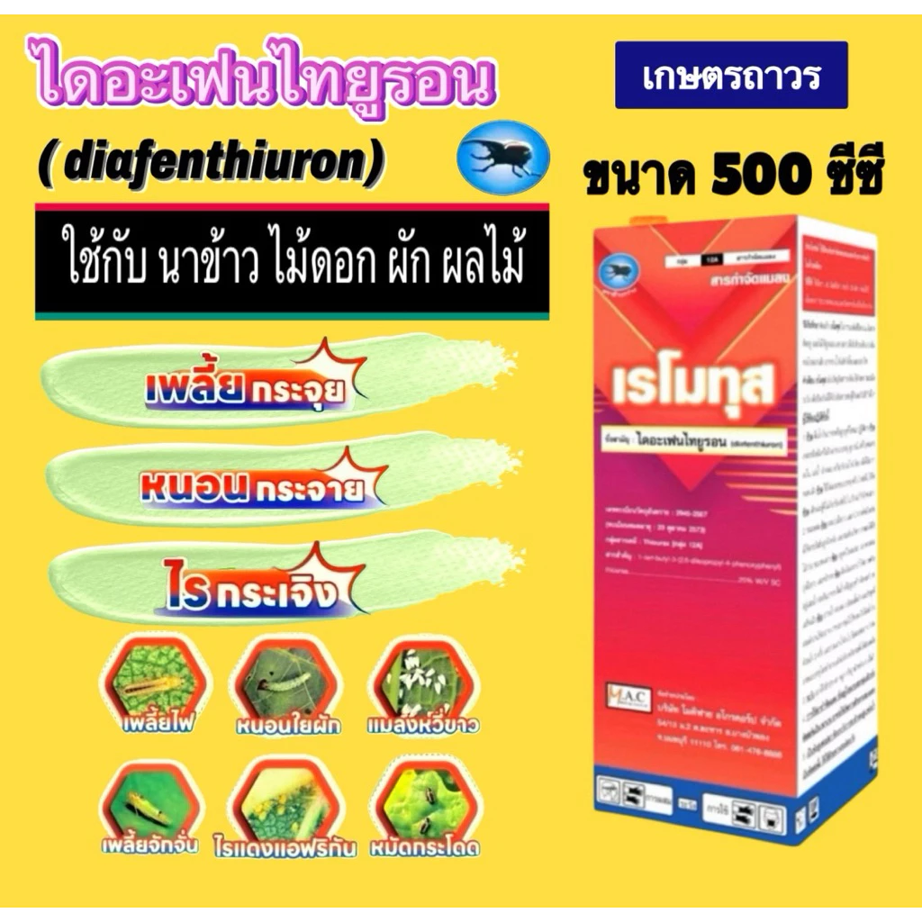 เรโมทุส ขนาด 500 ซีซี กำจัด หนอนกอ บั่ว เพลี้ยไฟ เพลี้ยจักจั่น ไรแดง ใช้ยา 20 ซีซี ต่อน้ำ 20 ลิตร นาข้าวใช้ได้ 15 ไร่
