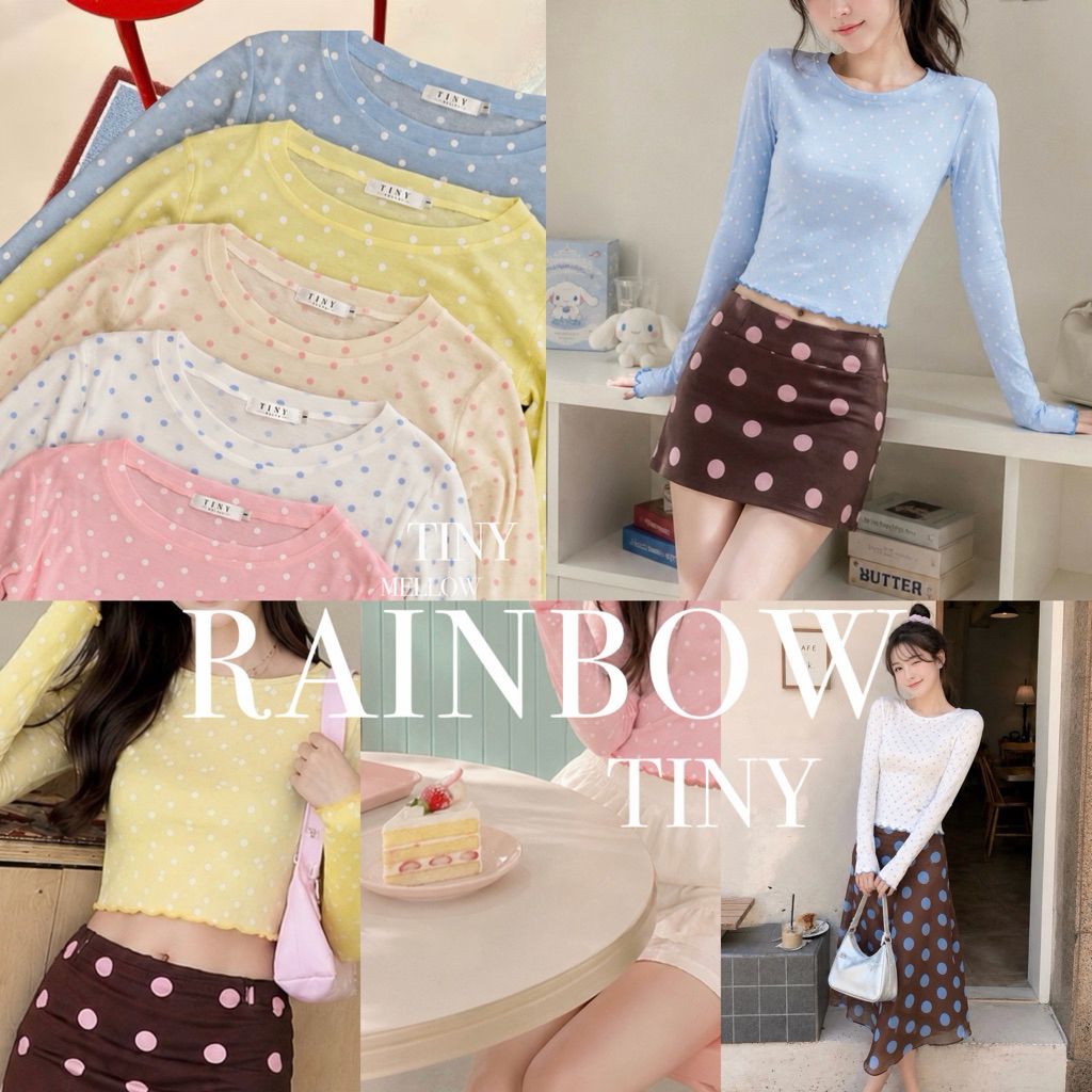 Tiny -  เสื้อแขนยาว เสื้อยืด ผ้าสลาฟพรีเมียมพิมพ์ลายจุด ผ้าย