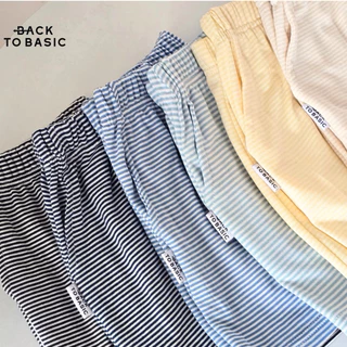 รีสต๊อก เติมสี [BackToBasic] กางเกงขาสั้นผู้หญิงใส่อยู่บ้าน ลายริ้ว ใส่นอน มีกระเป๋า ผ้าหนานุ่ม ใส่สบายมากๆ