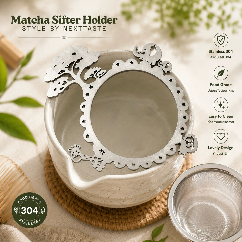 เคสกระชอนร่อนผงมัทฉะลายสัตว์โลกน่ารัก*แถมกระชอนทรงกลมร่อนผง | matcha sifter holder| food grade : stainless 304
