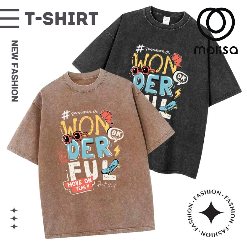 Molisa เสื้อยืด สกรีนลาย แฟชั่น ผ้าฟอก T shirt oversize เสื้อยืดคอกลม ผ้านุ่ม คุณภาพดี แขนสั้น 68345#