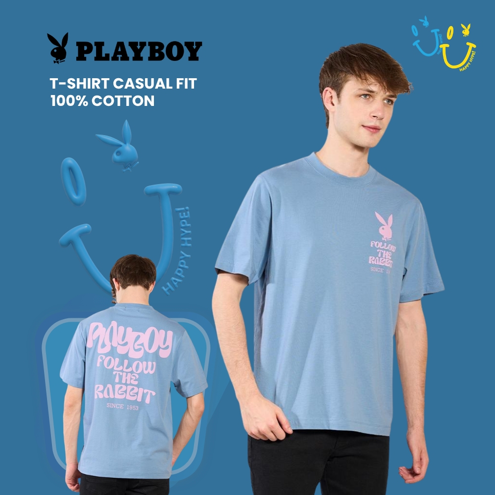 PLAYBOY เสื้อยืด CASUA  เสื้อผ้าผู้ชาย/เสื้อ/เสื้อยืดสีน้ำเงิน รุ่น P1MT265TB016BL