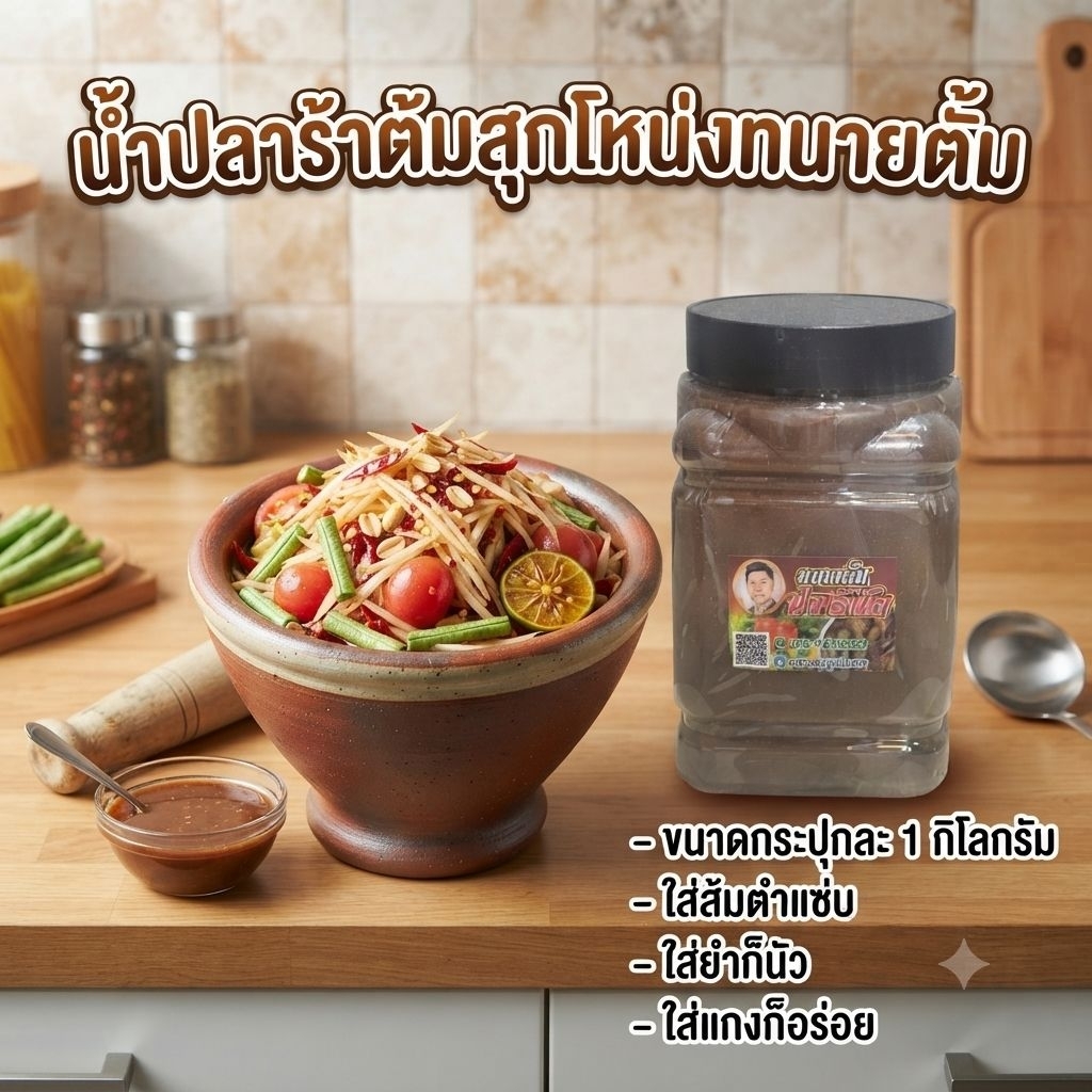 [ ขนาด 1 กิโลกรัม ] น้ำปลาร้าต้มสุกโหน่ง ทนายตั้ม หอม อร่อย