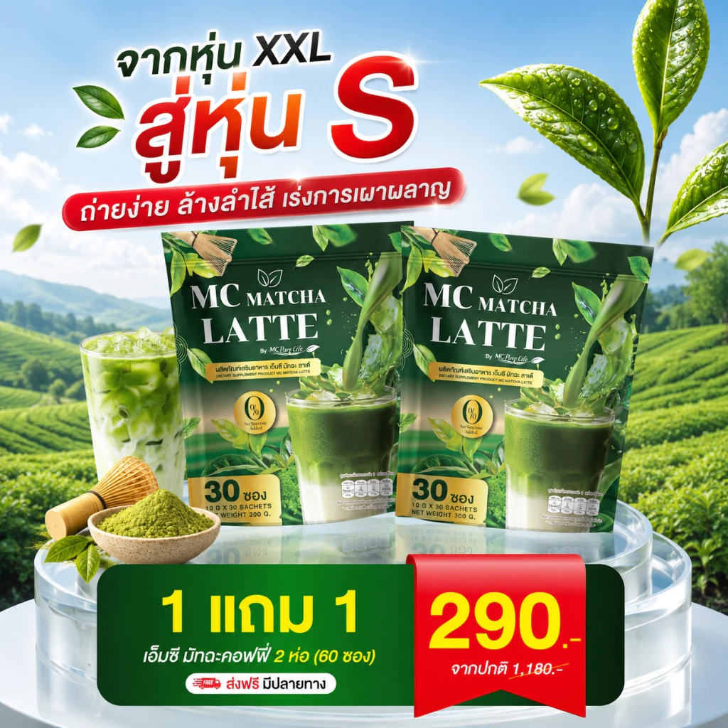Mc Matcha มัทฉะ ลาเต้ บล็อกแป้ง & น้ำตาล อิ่มนาน ลดไขมัน [ Official MMC99_บริษัท ของแท้ ]