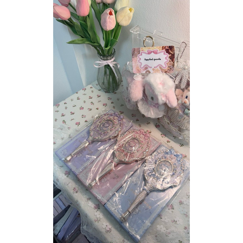 กระจก Bunny garden Flowerknows กระจกถือพกพา ลายกระต่าย วินเทจเจ้าหญิง