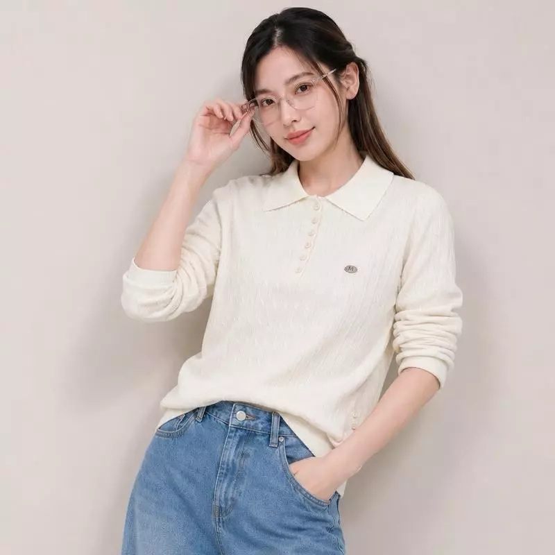 Chanan☘️ CN174 5สี เสื้อไหมพรมแขนยาวมีปก ทอลายเปียแน่นๆ ทรงสวยสไตล์ Old Money ( อก30-42 นิ้ว )