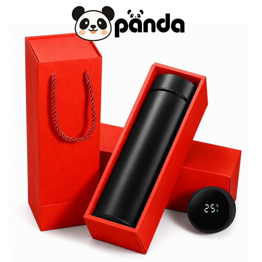 PANDA กล่องของขวัญ กระติกน้ำเก็บความร้อนเย็น หน้าจอ LCD แสดงอุณหภูมิ แก้วเก็บความเย็น กระติกน้ำเก็บอุณหภูมิ