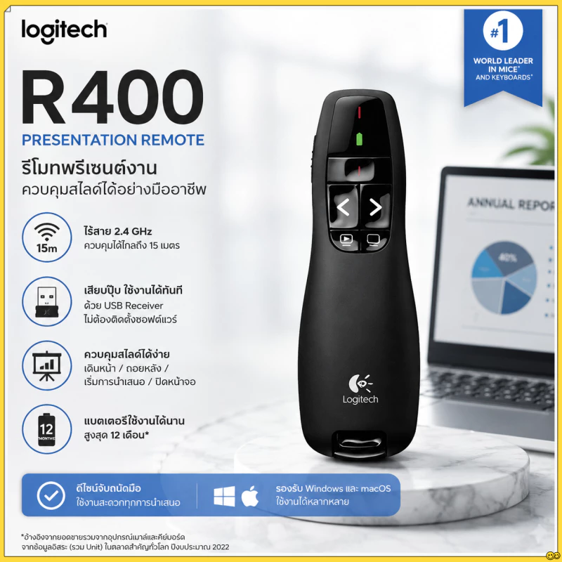 LOGITECH Cordless Presenter R400 รีโมทพรีเซนไร้สาย