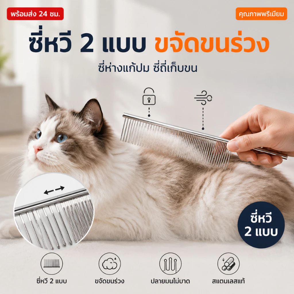 [พร้อมส่ง] หวีสางขนสำหรับสัตว์เลี้ยง หวีสางขนแมว หวีสางขนหมา หวีสแตนเลสสางขน ป้องกันการพันกันของขนสัตว์เลี้ยง