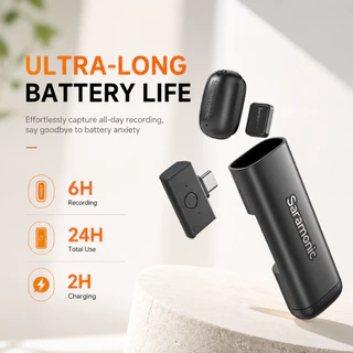 Saramonic Air SE ไมค์ไร้สาย AIตัดเสียงรบกวน 40dB 2-in-1 หนีบปก/มือถือ Hi-Res48kHz ระยะ 200m สำหรับ iPhone Android กล้อง