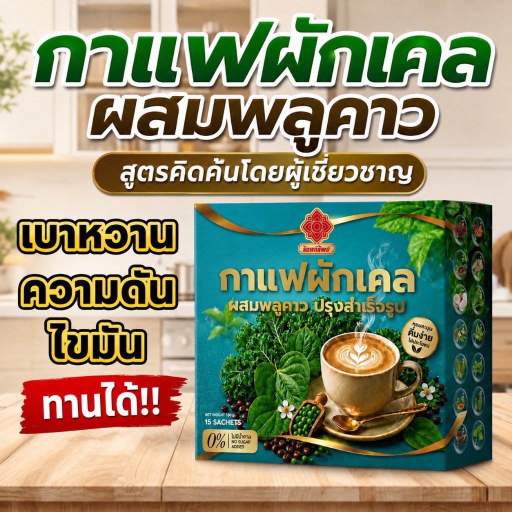 กาแฟผักเคล ผสมพลูคาว เข้มข้น🌿☕️ลดเบาหวาน ความดัน ไขมัน ขับถ่ายดี ไม่มีน้ำตาล