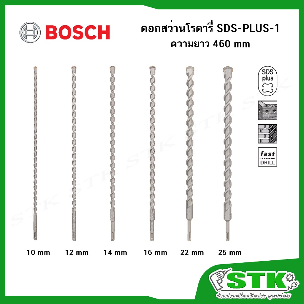 BOSCH ดอกสว่านโรตารี่ SDS-PLUS-1 ความยาว 460 mm. ฟันคาร์ไบด์ 2 คม