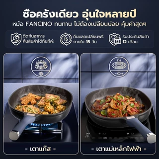 Fancino กระทะทอดไทเทเนียม 28ซม ทุกเตา ปราศ PFOA PFAS ล้างง่าย มือจับทนความร้อน มีฝาปิด