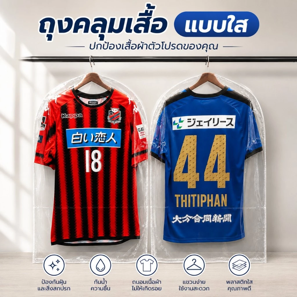 ถุงคลุมเสื้อแบบใส มีซิปด้านล่าง เสื้อโชว์/เสื้อสะสม กันฝุ่นกันน้ำ