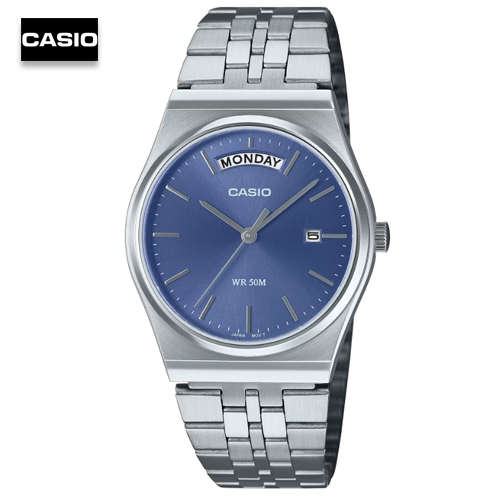 นาฬิกาข้อมือผู้ชายคาสิโอ Casio Standard สายสแตนเลสสีเงิน หน้าปัดสีฟ้า รุ่น MTP-B146D-2AVDF, MTP-B146