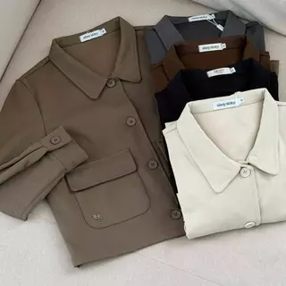 SISSY : เสื้อ Jacket แขนยาว (S-XXL) คอปกแหลม กระดุมใช้งานได้จริง ปักอะไหล่โลโก้เงิน โทนสี Minimal ผ้าเนียนนุ่ม ใส่สบาย