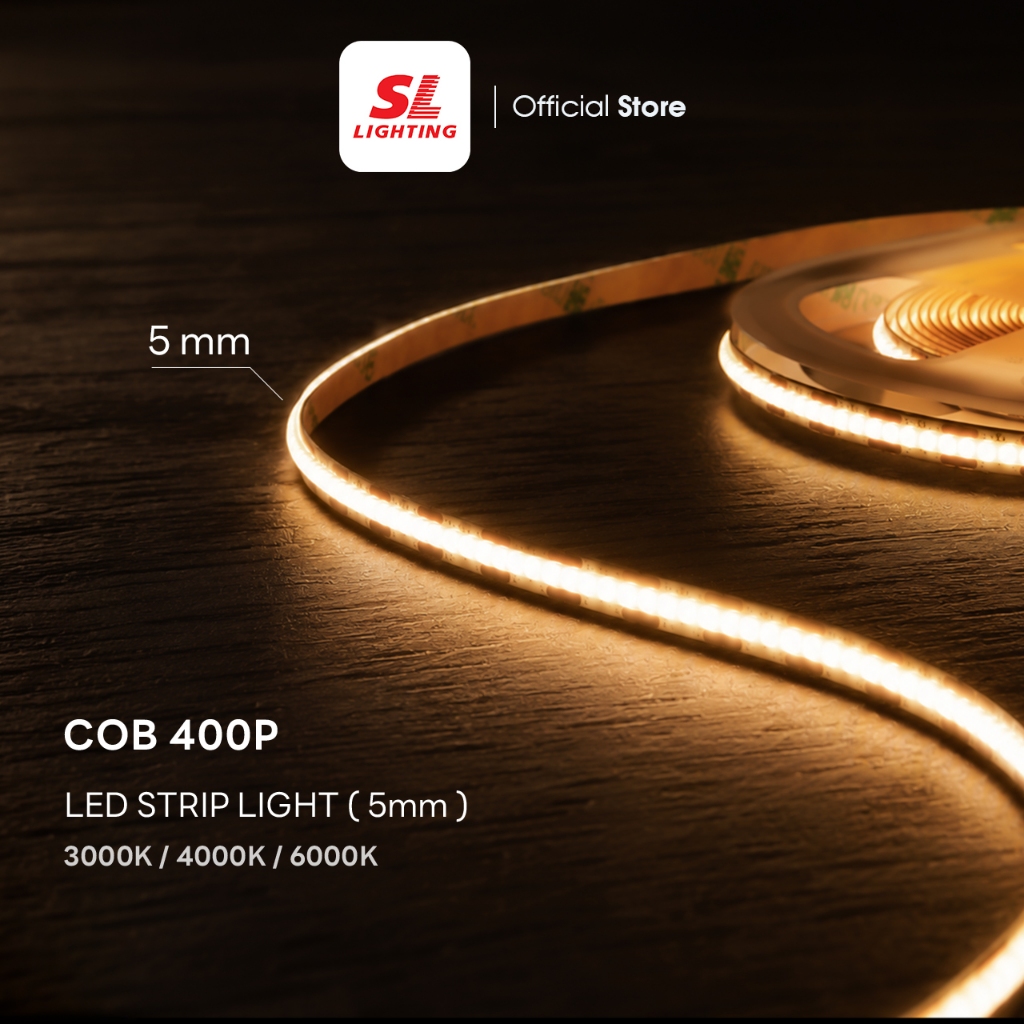 SL LIGHTING | COB LED Strip 400P 12V 10W 5M 5mm CRI90 IP20 LED เส้นไฟ COB ตัดได้ทุก 1 ซม.