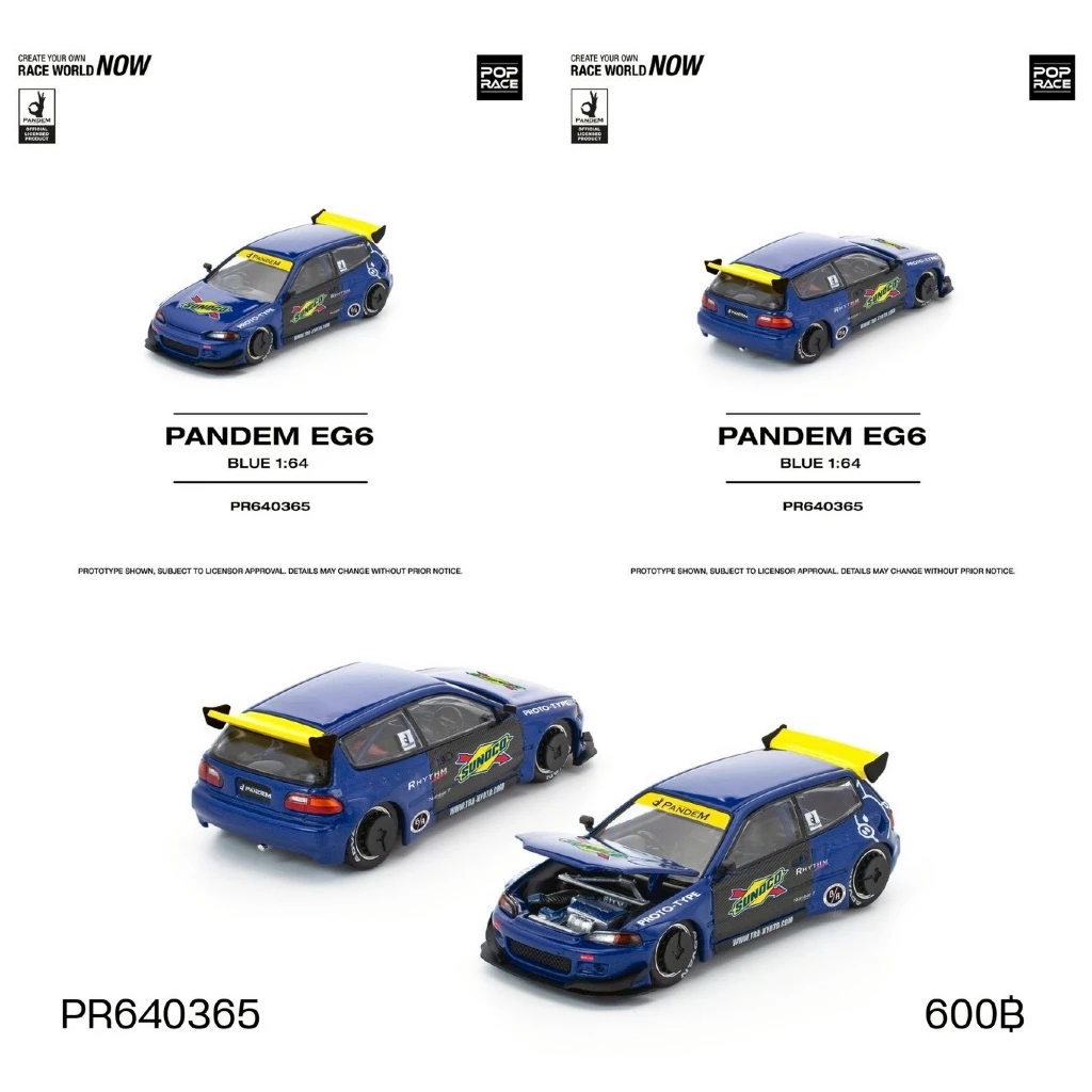 PR640365 - POPRACE 1/64 PANDEM CIVIC EG6 BLUE BLACK DIECAST SCALE MODEL CAR