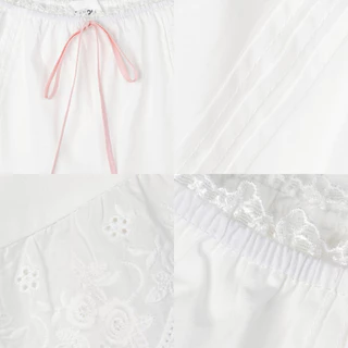 Paloy - PL2550 Petit mini skirts กระโปรงผ้าคอตตอนเอวต่ำ ตีเกล็ด ชายกระโปรงตัดต่อกับผ้าลูกไม้