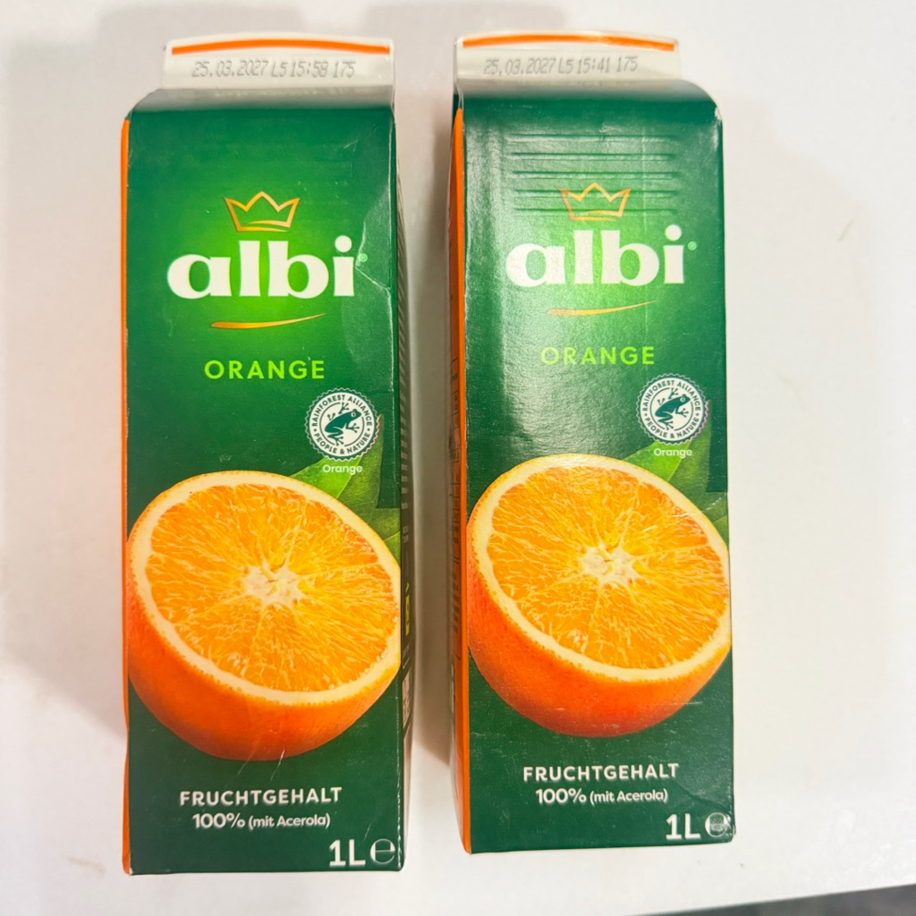 albi Orange น้ำส้ม 100% Fruit Content 1L แพ็ก 2 กล่อง Barcode 4003240900006